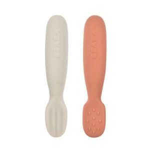 Pré-cuillères Béaba 4 mois+ en silicone souple. Ergonomiques, faciles à saisir, idéales pour la diversification alimentaire de bébé.