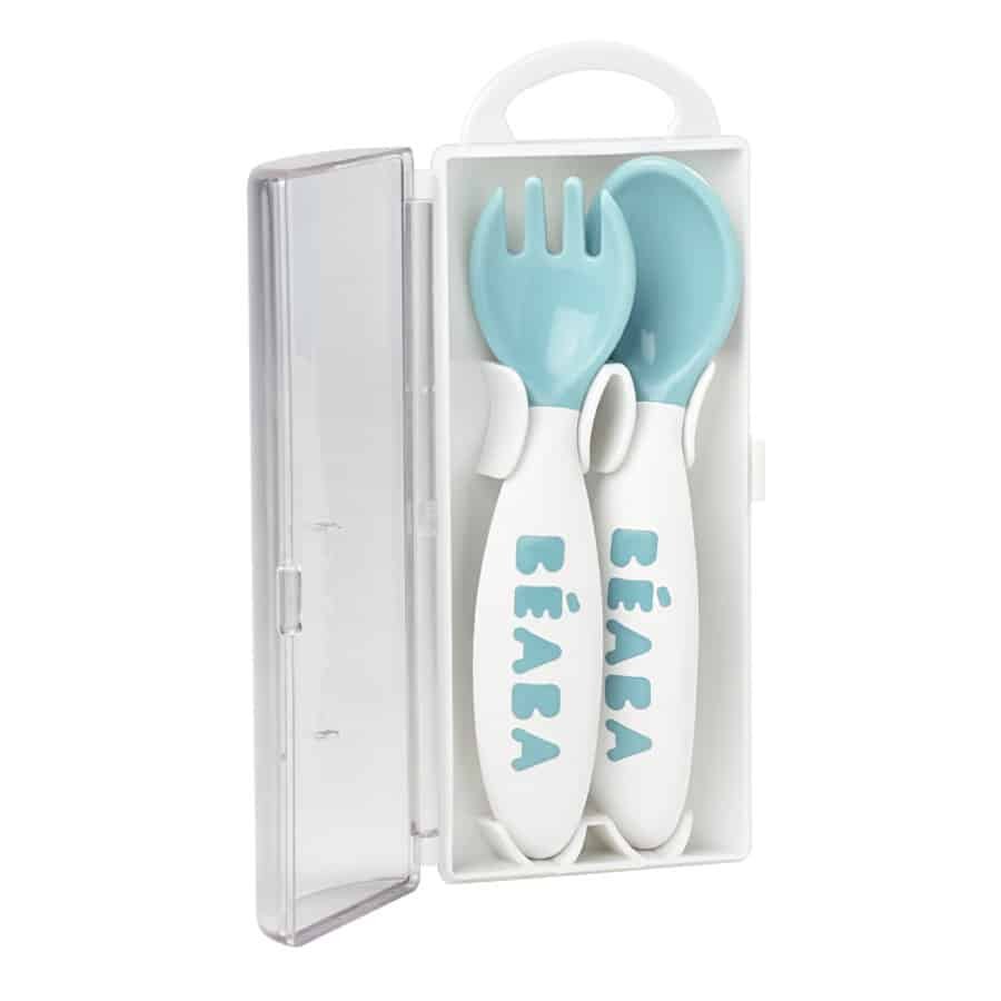 Beaba Set 2 couverts ergonomiques 2ème âge Bleu prix Maroc | Bebemaman.ma