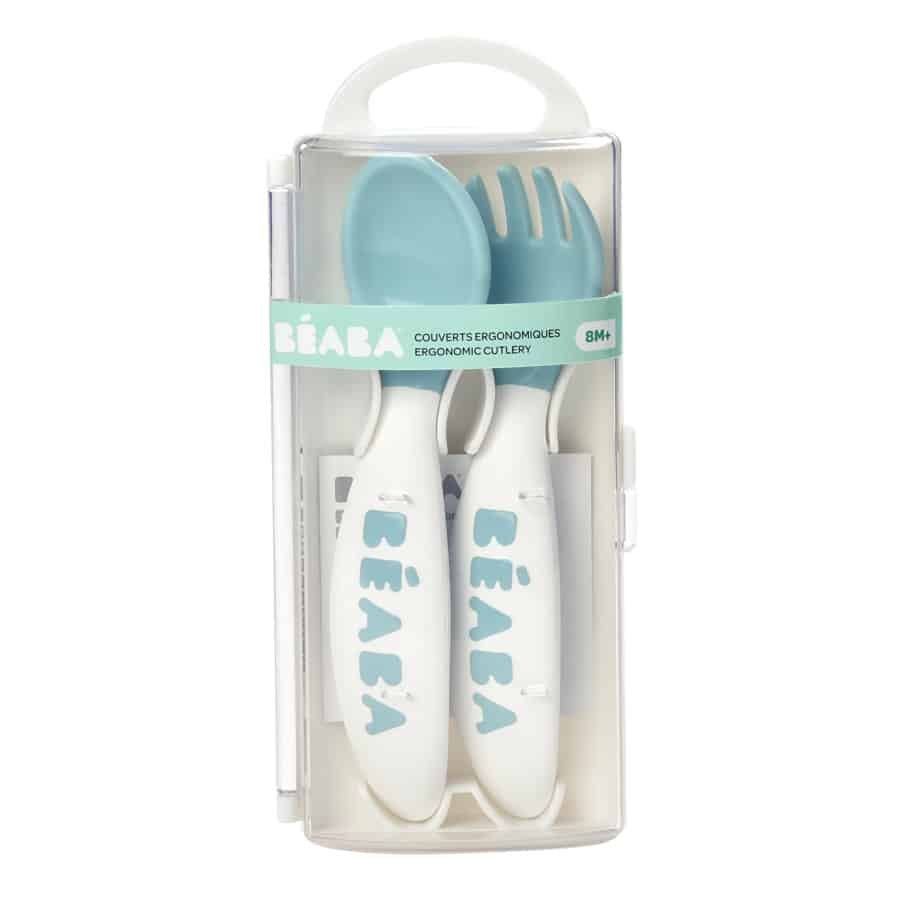 Beaba Set 2 couverts ergonomiques 2ème âge Bleu prix Maroc | Bebemaman.ma