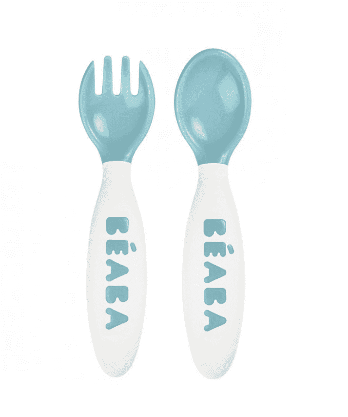 Beaba Set 2 couverts ergonomiques 2ème âge Bleu prix Maroc | Bebemaman.ma