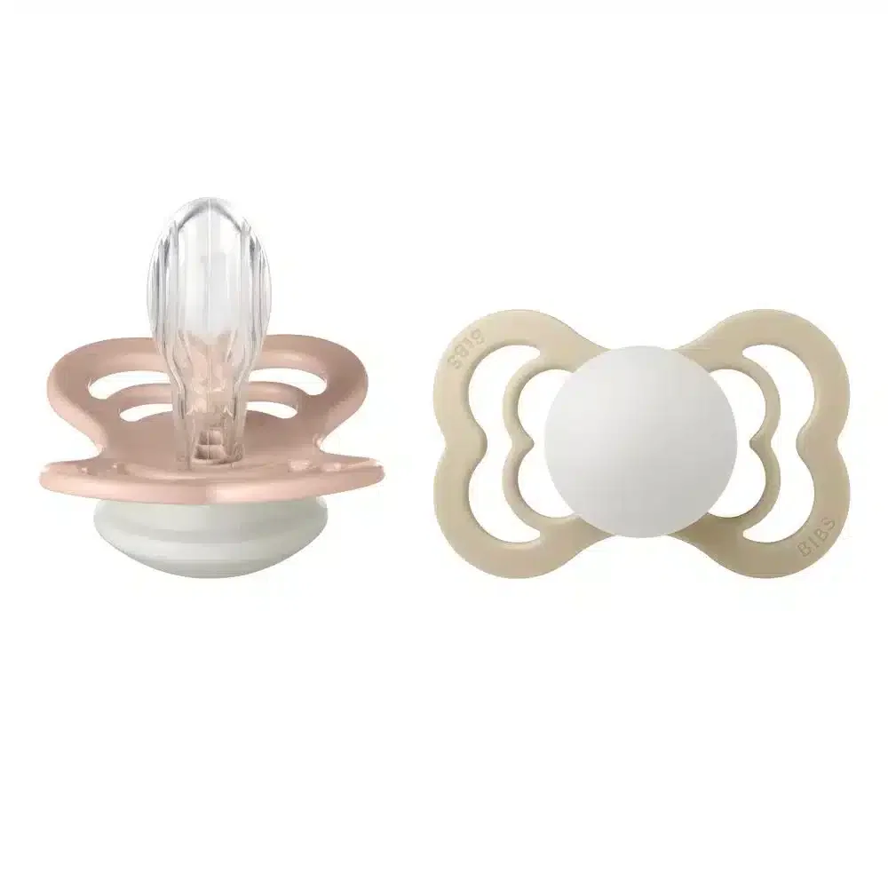 Bibs Lot de 2 Sucettes Supreme Symétrique Silicone Glow Blush / Vanilla 6-18 mois