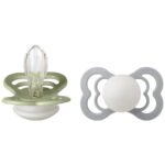 Bibs Lot de 2 Sucettes Supreme Symétrique Silicone Glow Sage / Cloud 6-18 mois
