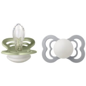 Bibs Lot de 2 Sucettes Supreme Symétrique Silicone Glow Sage / Cloud 6-18 mois