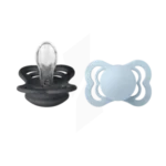Bibs Lot de 2 Sucettes Supreme Symétrique Silicone Iron / Baby Blue 6-18 mois
