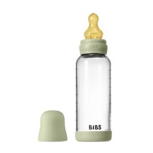 Bibs Biberon en verre rond avec tétine en latex débit moyen 240ml - Sauge