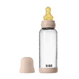 Bibs Biberon en verre rond avec tétine en latex débit moyen 240ml - Rose poudré
