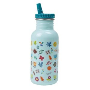Eurekakids Gourde A Paille Turquoise Fleurs