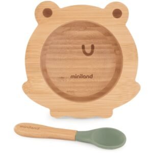 Miniland Assiette et Cuillère en Bambou wooden bowl frog