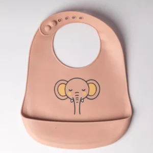 Yummy Bavoir en silicone avec poche Elephant 9m+ Rose poudré