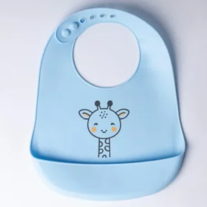 Yummy Bavoir en silicone avec poche Girafe 9m+ Bleu ciel