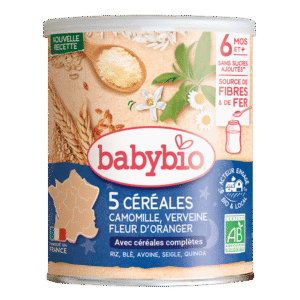 BabyBio 5 Céréales Verveine fleur d'oranger Camomille 6mois+