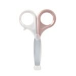 Ciseaux Béaba spécial bébé – Vieux rose. Embouts arrondis, inox désinfectable, capuchon hygiénique. Dès la naissance. Livraison rapide au Maroc.