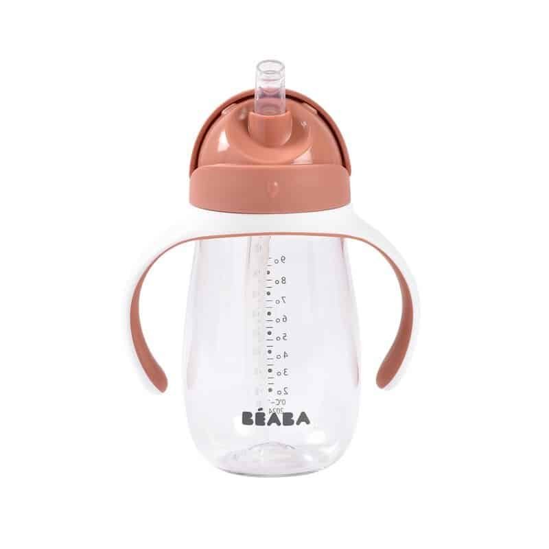 Beaba Tasse paille 300 ml Terracotta – étanche même ouverte, poignées amovibles, paille rebouchable, sans BPA, dès 8 mois.