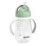 Gourde à paille Beaba 300 ml vert sauge – étanche même ouverte, poignées amovibles, paille rebouchable, sans BPA, dès 8 mois.