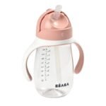 Beaba Tasse paille 300 ml Vieux rose – étanche même ouverte, poignées amovibles, paille rebouchable, sans BPA, dès 8 mois.