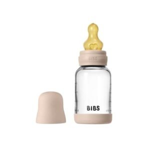 Bibs Biberon en verre rond avec tétine en latex à débit lent 120ml - Rose poudré