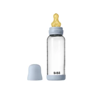Bibs Biberon en verre rond avec tétine en latex débit moyen 240ml - Baby blue