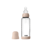 Bibs Biberon en verre rond avec tétine en silicone débit moyen 240ml - Rose poudré