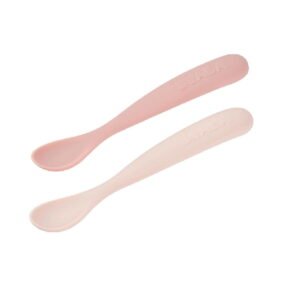 Beaba cuillères silicone 4m+ avec étui de voyage – rose | Lot de 2